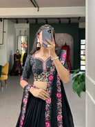 Black Georgette Floral Embroidery Sequins Work Lehenga Choli - BONYHUBSALWAR KAMEEZ