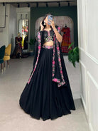 Black Georgette Floral Embroidery Sequins Work Lehenga Choli - BONYHUBSALWAR KAMEEZ
