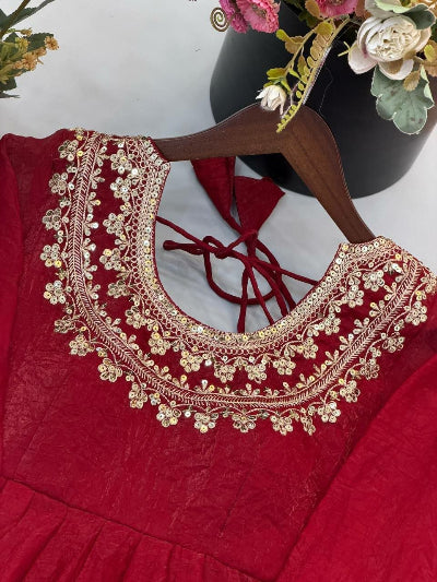 Classic Red Festive Embroidery Work Anarkali Suit Set