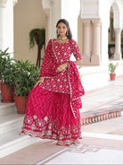 Magenta Pink Georgette Designer Embroidery Sharara Suit - BONYHUBSALWAR KAMEEZ