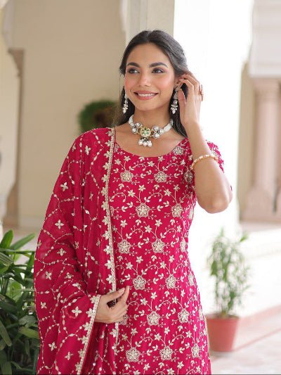 Magenta Pink Georgette Designer Embroidery Sharara Suit - BONYHUBSALWAR KAMEEZ