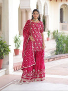 Magenta Pink Georgette Designer Embroidery Sharara Suit - BONYHUBSALWAR KAMEEZ