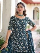 Teal Blue Georgette Designer Embroidery Sharara Suit - BONYHUBSALWAR KAMEEZ