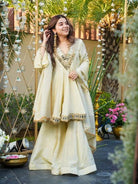 Ivory Gold Embroidery Mirror Work Sharara Suit - BONYHUBSALWAR KAMEEZ