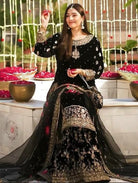 Royal Black Velvet Embroidery Sequence Sharara Suit - BONYHUBSALWAR KAMEEZ