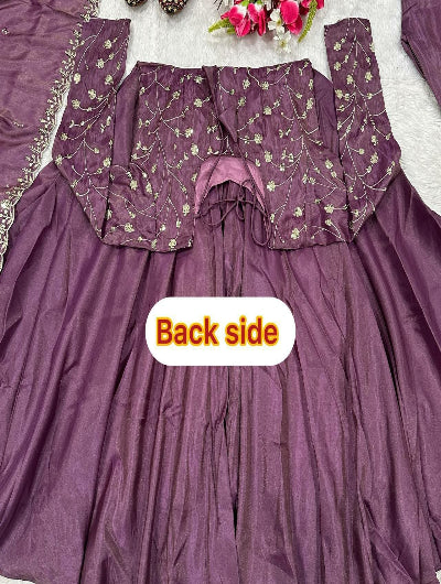 Lilac Sequin Embroidered Silk Anarkali Suit Set for Women