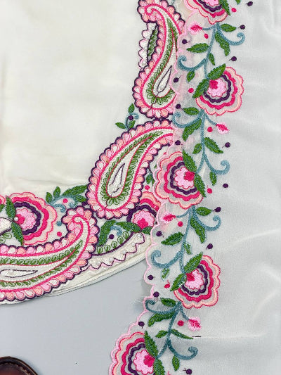 Off White Embroidered Georgette Farshi Suit Set