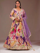 Multicolor Floral Print Anarkali Gown Dupatta Set Of 2 - BONYHUBSALWAR KAMEEZ