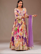 Multicolor Floral Print Anarkali Gown Dupatta Set Of 2 - BONYHUBSALWAR KAMEEZ