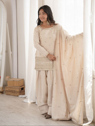 Designer Royal Ivory Embroidered Farshi Suit Set