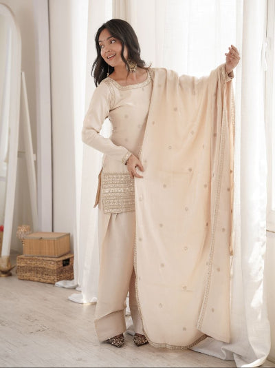 Designer Royal Ivory Embroidered Farshi Suit Set