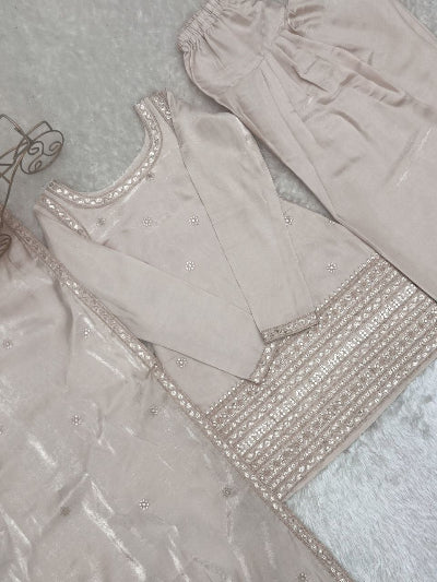 Designer Royal Ivory Embroidered Farshi Suit Set