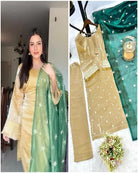 Gold Silk Embroidered Suit With Green Dupatta - BONYHUBSALWAR KAMEEZ