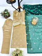 Gold Silk Embroidered Suit With Green Dupatta - BONYHUBSALWAR KAMEEZ