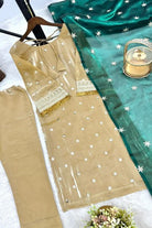 Gold Silk Embroidered Suit With Green Dupatta - BONYHUBSALWAR KAMEEZ
