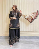 Black Elegant Farshi Suit With Floral Dupatta - BONYHUBSALWAR KAMEEZ