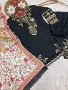 Black Elegant Farshi Suit With Floral Dupatta - BONYHUBSALWAR KAMEEZ