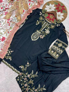 Black Elegant Farshi Suit With Floral Dupatta - BONYHUBSALWAR KAMEEZ