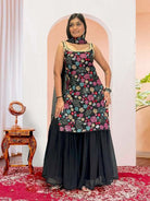 Black Georgette Multicolor Sequins Sharara Suit Set - BONYHUBSALWAR KAMEEZ