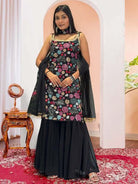 Black Georgette Multicolor Sequins Sharara Suit Set - BONYHUBSALWAR KAMEEZ