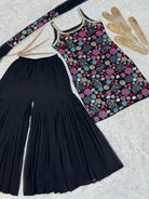 Black Georgette Multicolor Sequins Sharara Suit Set - BONYHUBSALWAR KAMEEZ