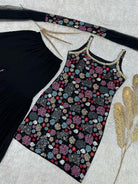 Black Georgette Multicolor Sequins Sharara Suit Set - BONYHUBSALWAR KAMEEZ