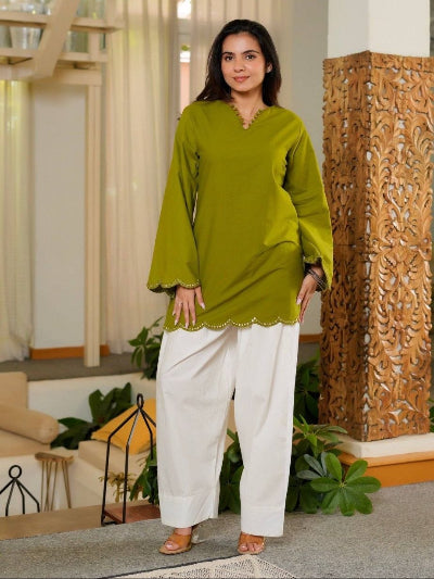 Roman Silk Kurti with Farshi Salwar Set Of 2