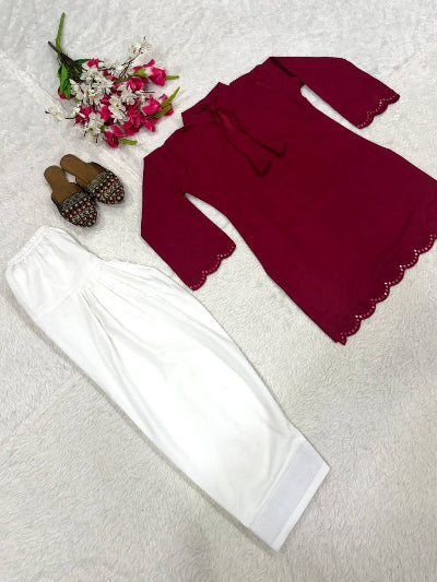 Roman Silk Kurti with Farshi Salwar Set Of 2