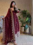Classic Maroon Georgette Flair Embroidery Anarkali Set - BONYHUBSALWAR KAMEEZ