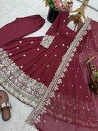 Classic Maroon Georgette Flair Embroidery Anarkali Set - BONYHUBSALWAR KAMEEZ