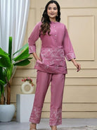 Pink Rayon Silk Embroidered Kurti Pant Set Of 2 - BONYHUBSALWAR KAMEEZ