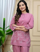 Pink Rayon Silk Embroidered Kurti Pant Set Of 2 - BONYHUBSALWAR KAMEEZ