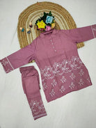 Pink Rayon Silk Embroidered Kurti Pant Set Of 2 - BONYHUBSALWAR KAMEEZ