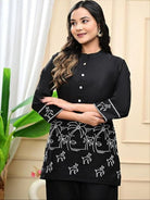 Black Rayon Silk Embroidered Kurti Pant Set Of 2 - BONYHUBSALWAR KAMEEZ