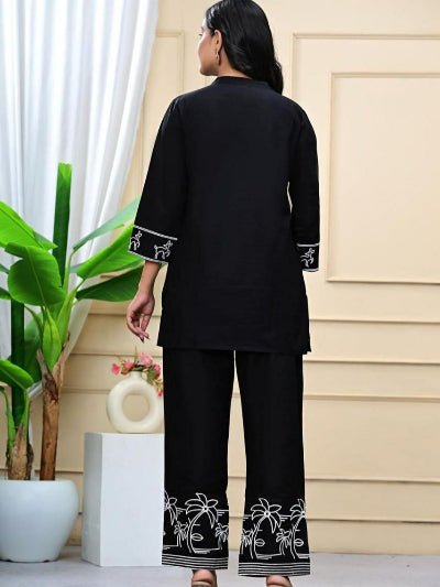 Black Rayon Silk Embroidered Kurti Pant Set Of 2 - BONYHUBSALWAR KAMEEZ
