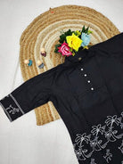 Black Rayon Silk Embroidered Kurti Pant Set Of 2 - BONYHUBSALWAR KAMEEZ