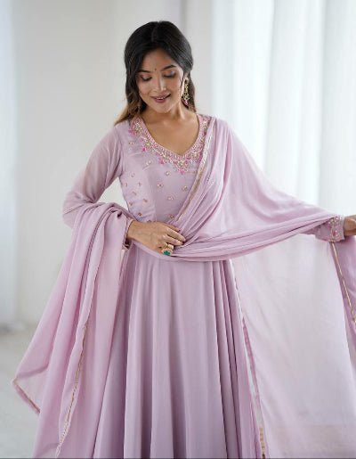 Lilac Georgette Handwork Anarkali Suit Set - BONYHUBSALWAR KAMEEZ