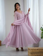 Lilac Georgette Handwork Anarkali Suit Set - BONYHUBSALWAR KAMEEZ