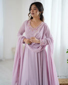 Lilac Georgette Handwork Anarkali Suit Set - BONYHUBSALWAR KAMEEZ