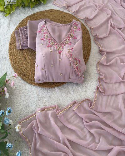 Lilac Georgette Handwork Anarkali Suit Set - BONYHUBSALWAR KAMEEZ
