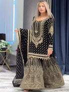 Black Georgette Fancy Embroidered Sharara Suit Set - BONYHUBSALWAR KAMEEZ