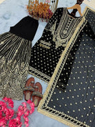 Black Georgette Fancy Embroidered Sharara Suit Set - BONYHUBSALWAR KAMEEZ