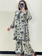 White Floral Digital Print Palazzo Suit Set - BONYHUBSALWAR KAMEEZ
