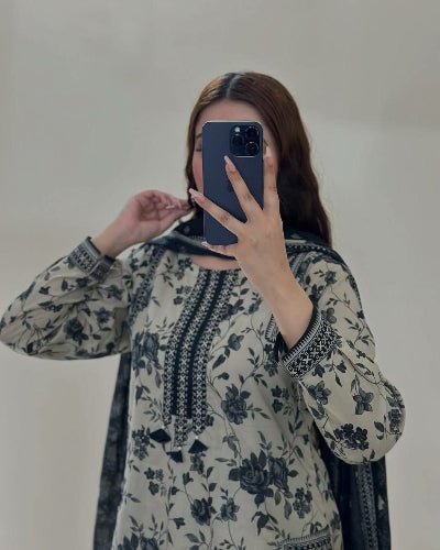 White Floral Digital Print Palazzo Suit Set - BONYHUBSALWAR KAMEEZ