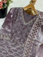 Dusty Lilac Grey Embroidery Work Sharara Suit - BONYHUBSALWAR KAMEEZ