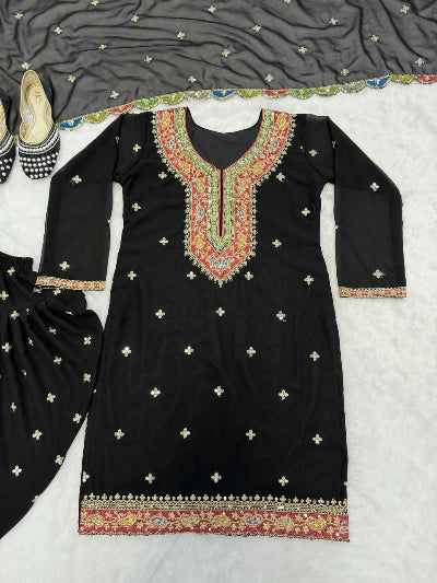 Black Georgette Embroidery Punjabi Dhoti Suit Set