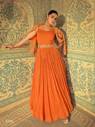 Orange Partywear Georgette Sequins Embroidery Long Gown With Jacket - BONYHUBSALWAR KAMEEZ