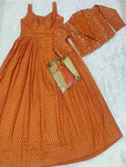 Orange Partywear Georgette Sequins Embroidery Long Gown With Jacket - BONYHUBSALWAR KAMEEZ