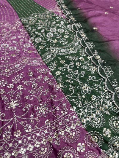 Purple Bottle Green Sequins Work Lehenga Choli - BONYHUBSALWAR KAMEEZ