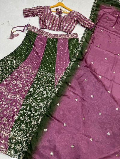Purple Bottle Green Sequins Work Lehenga Choli - BONYHUBSALWAR KAMEEZ